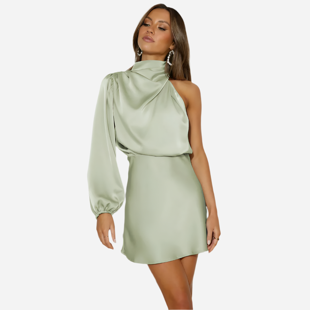 Elegant Asymmetrical One-Shoulder Dress Dress Project Brighton Light Green S