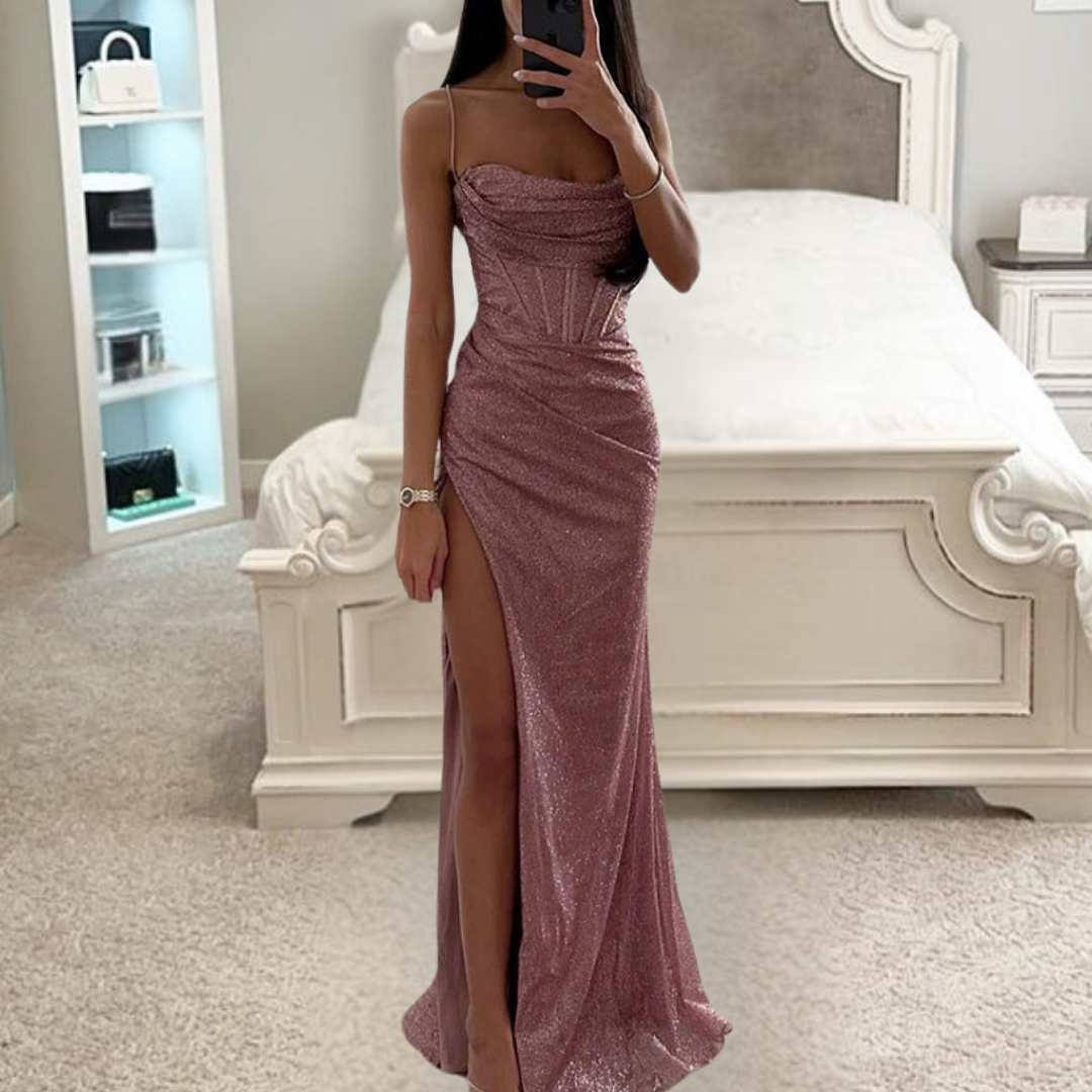 Elegant High Slit Evening Dress Dress Project Brighton Pink S