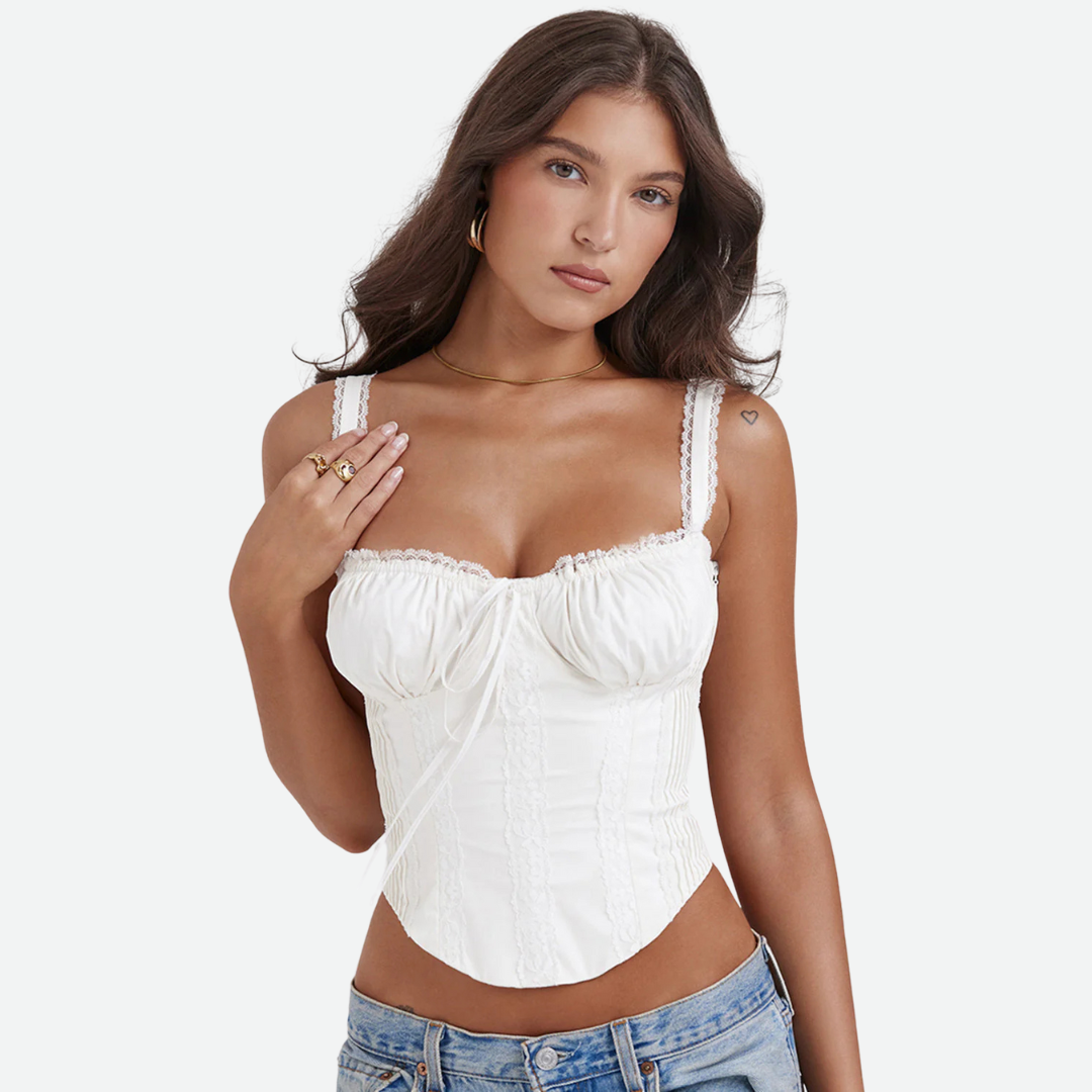 Elegant Lace-Up Corset Top Top Project Brighton White XS