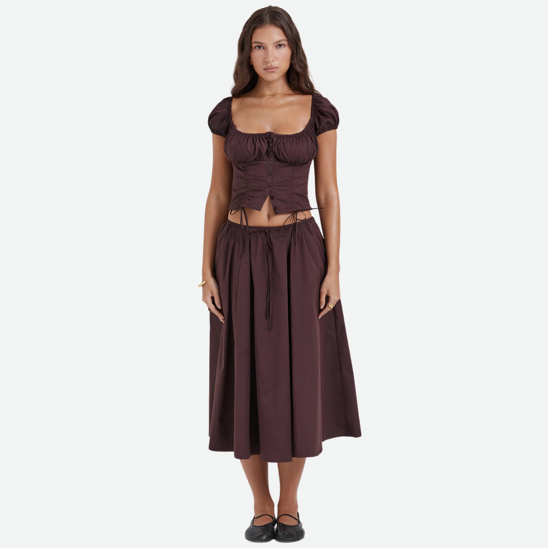 Elegant Vintage Ruffle Two-Piece Set Set Project Brighton Brown Corset +Skirt S