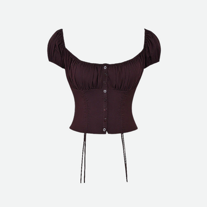 Elegant Vintage Ruffle Two-Piece Set Set Project Brighton Brown Corset S