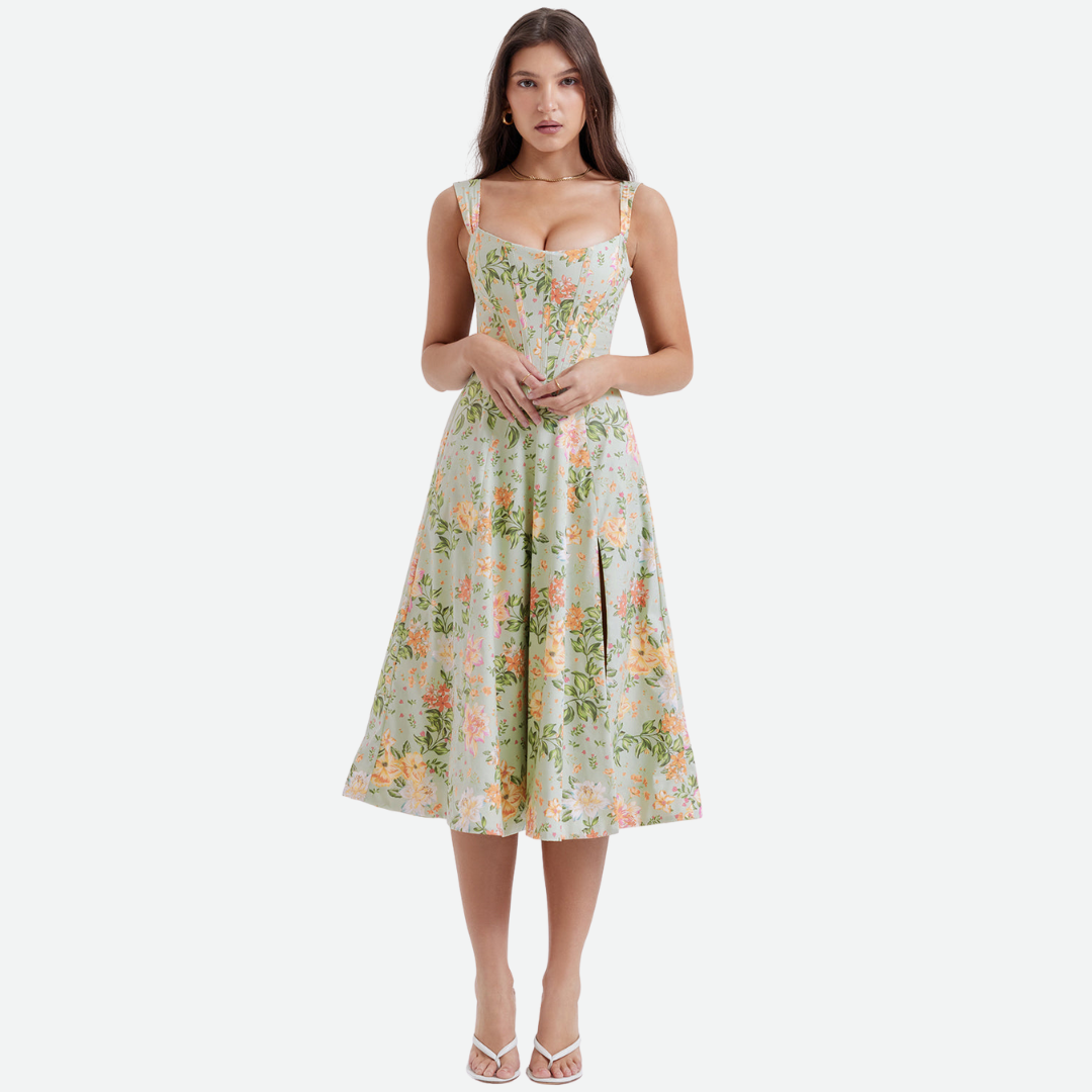Floral Elegance Flare Midi Dress Dress Project Brighton Green S