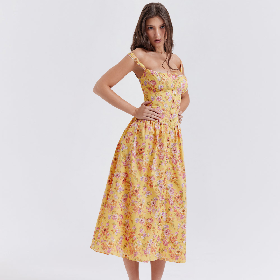 Floral Elegance Flare Midi Dress Dress Project Brighton Yellow S