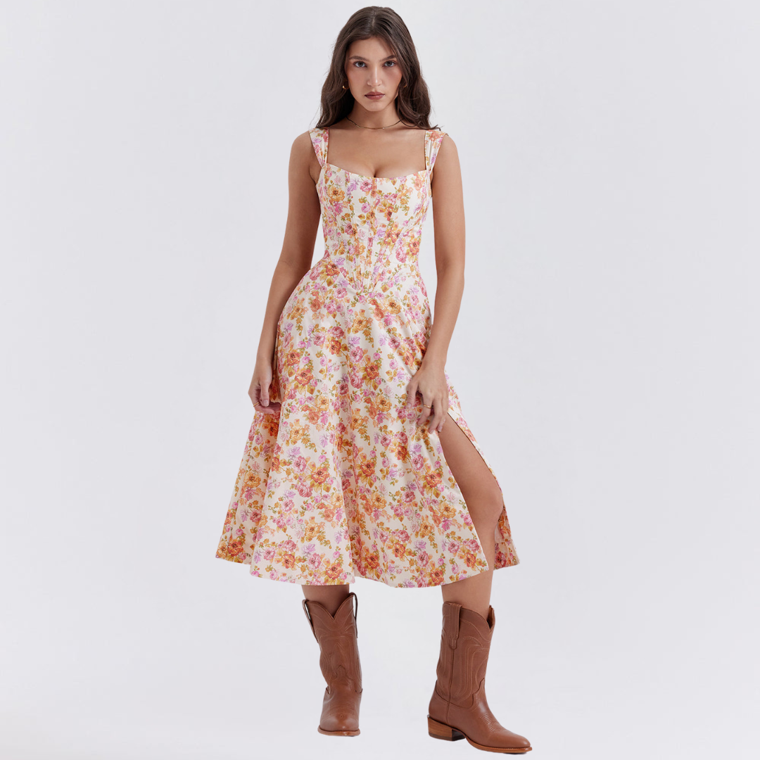 Floral Elegance Flare Midi Dress Dress Project Brighton