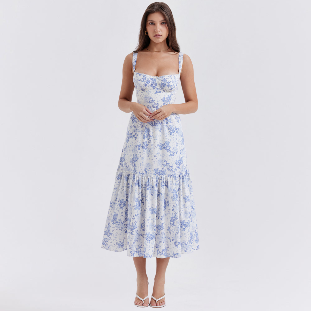 Floral Elegance Flare Midi Dress Dress Project Brighton Blue S