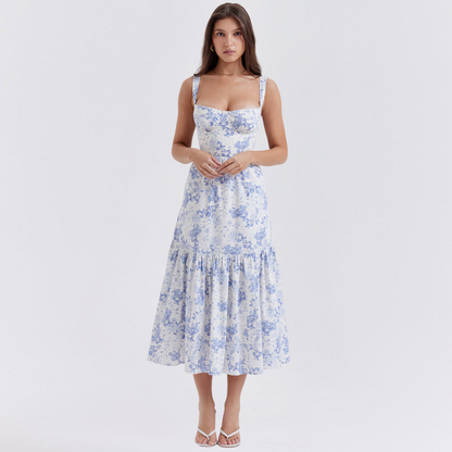 Floral Elegance Flare Midi Dress Dress Project Brighton Blue S